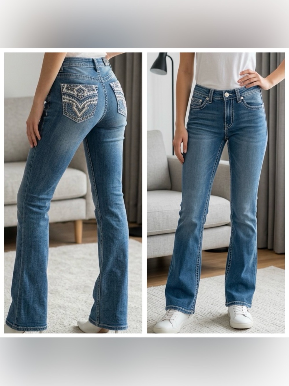 H & Y Collection women’s Y2K Embellished Back-Pocket Mid-Rise Flare Jeans Sz 7/8